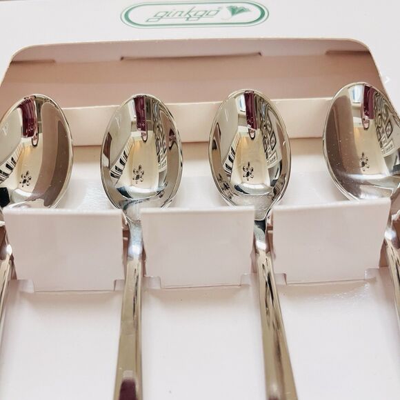 Set /4 GINKGO Ammonite Demitasse Spoons Stainless 18/10 Spiral Tip Glossy - Picture 2 of 8